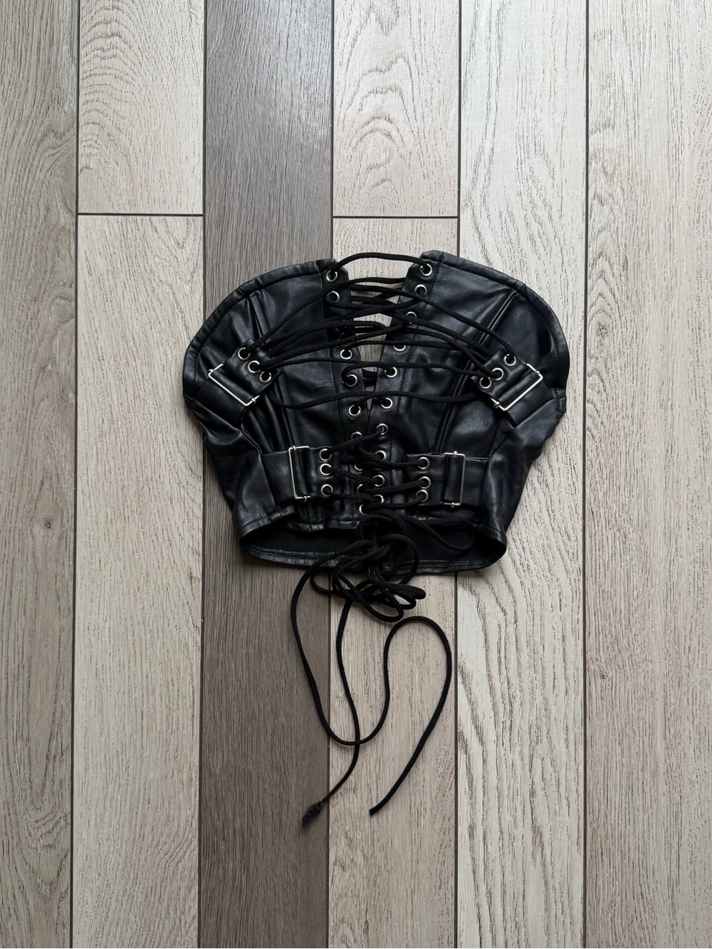 Hot & Delicious Black Lace-Up Faux Leather Corset Top S